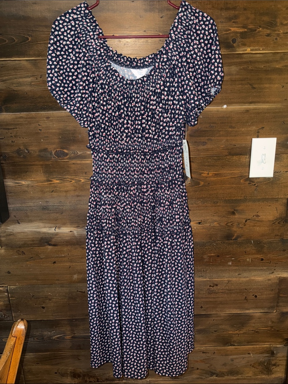 Time and Tru Navy Dress with Red and White Floral Print